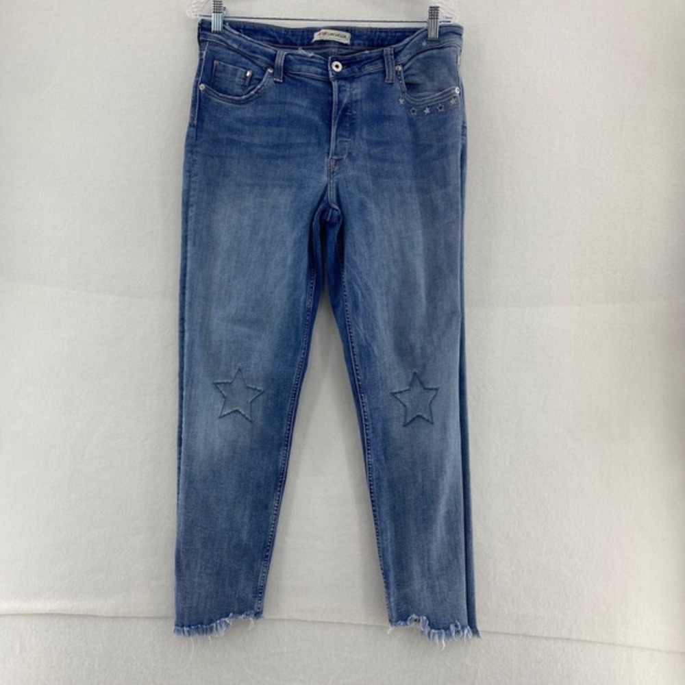 H&M Coachella Star Jeans Frayed‎ Hem Distressed Blue Denim Waist 30 No Size Tag